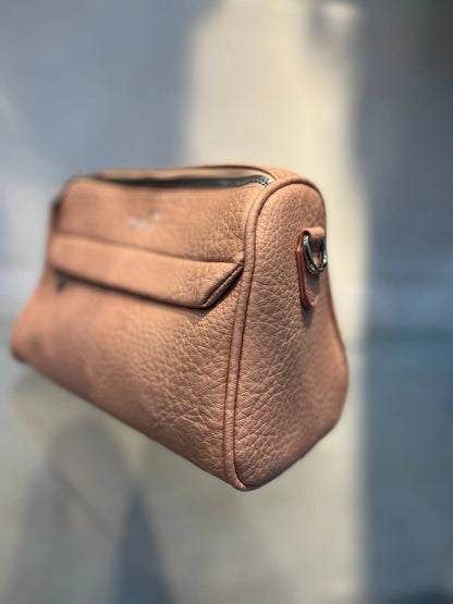 Pink Textured Vegan Leather Sling Bag | Zip Pocket-02