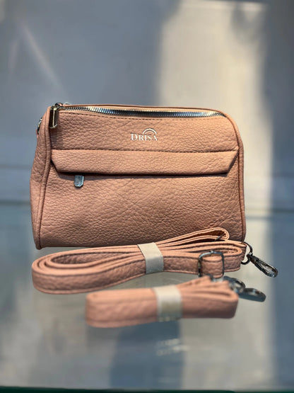 Pink Textured Vegan Leather Sling Bag | Zip Pocket-02