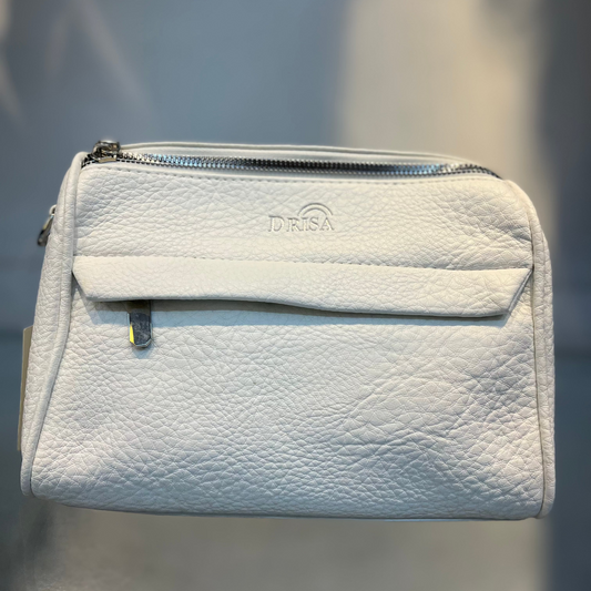 White Textured Vegan Leather Sling Bag | Zip Pocket-02