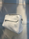 White Textured Vegan Leather Sling Bag | Zip Pocket-02