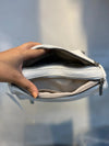 White Textured Vegan Leather Sling Bag | Zip Pocket-02