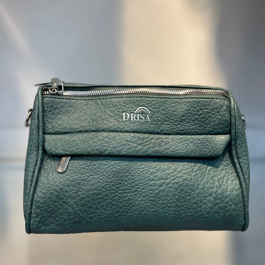 Green Textured Vegan Leather Sling Bag | Zip Pocket-02