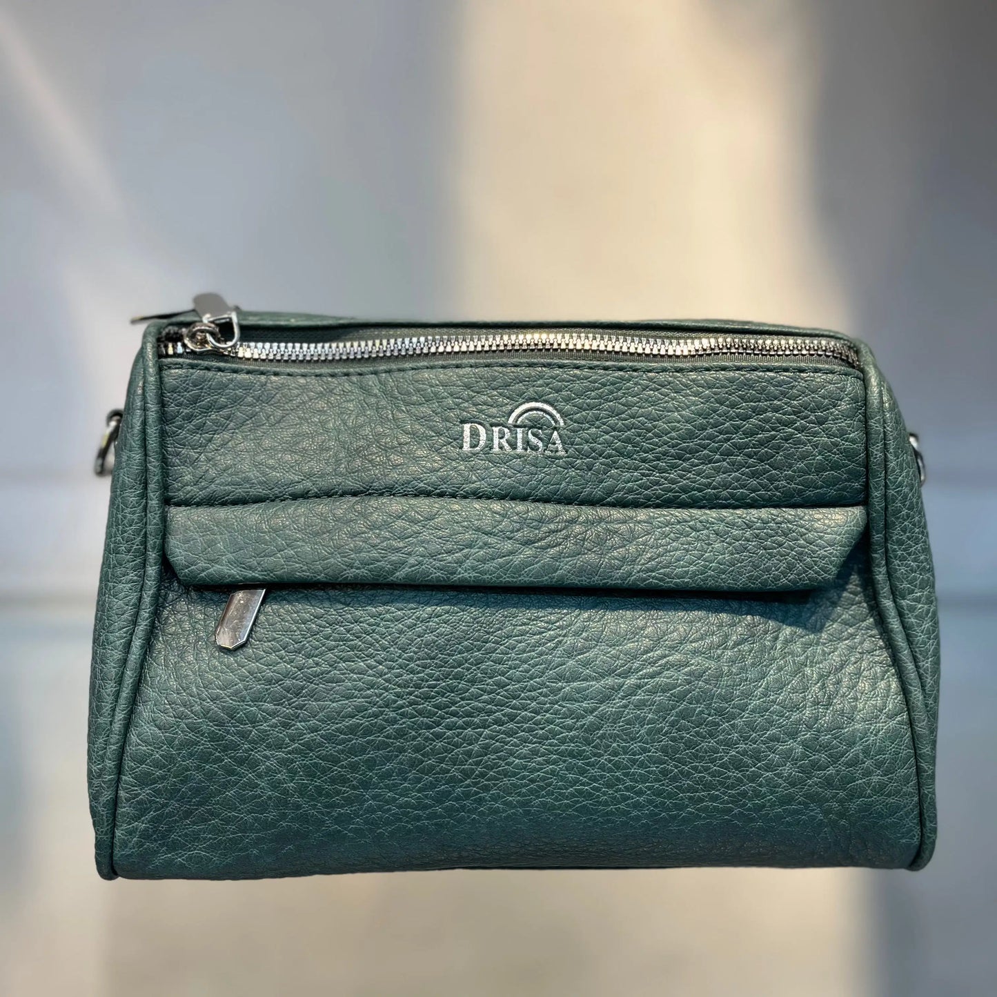 Green Textured Vegan Leather Sling Bag | Zip Pocket-02