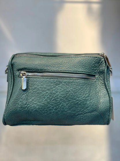 Green Textured Vegan Leather Sling Bag | Zip Pocket-02