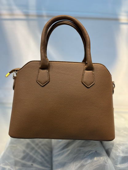 Khakhi Faux Leather Satchel Handbag with Lock Charm