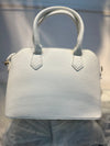 Off White Faux Leather Satchel Handbag with Lock Charm