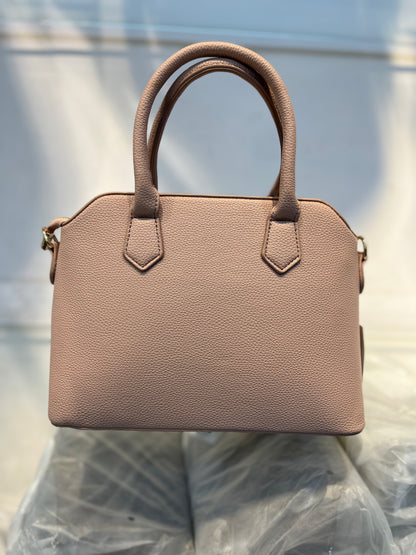 Pink Faux Leather Satchel Handbag with Lock Charm