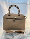 Tea Faux Leather Satchel Handbag with Lock Charm