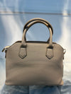 Beige Faux Leather Satchel Handbag with Lock Charm
