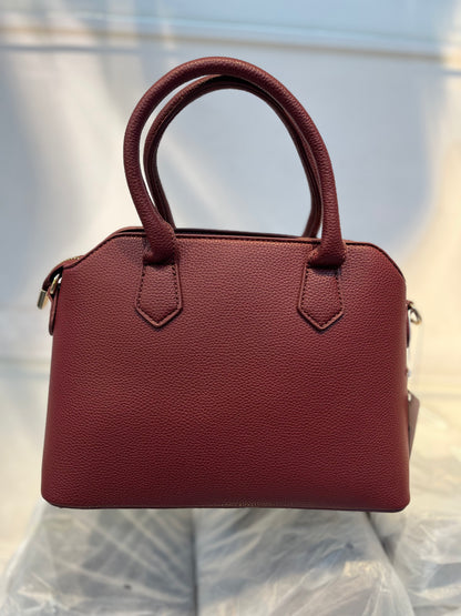 Red Faux Leather Satchel Handbag with Lock Charm
