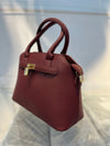Red Faux Leather Satchel Handbag with Lock Charm
