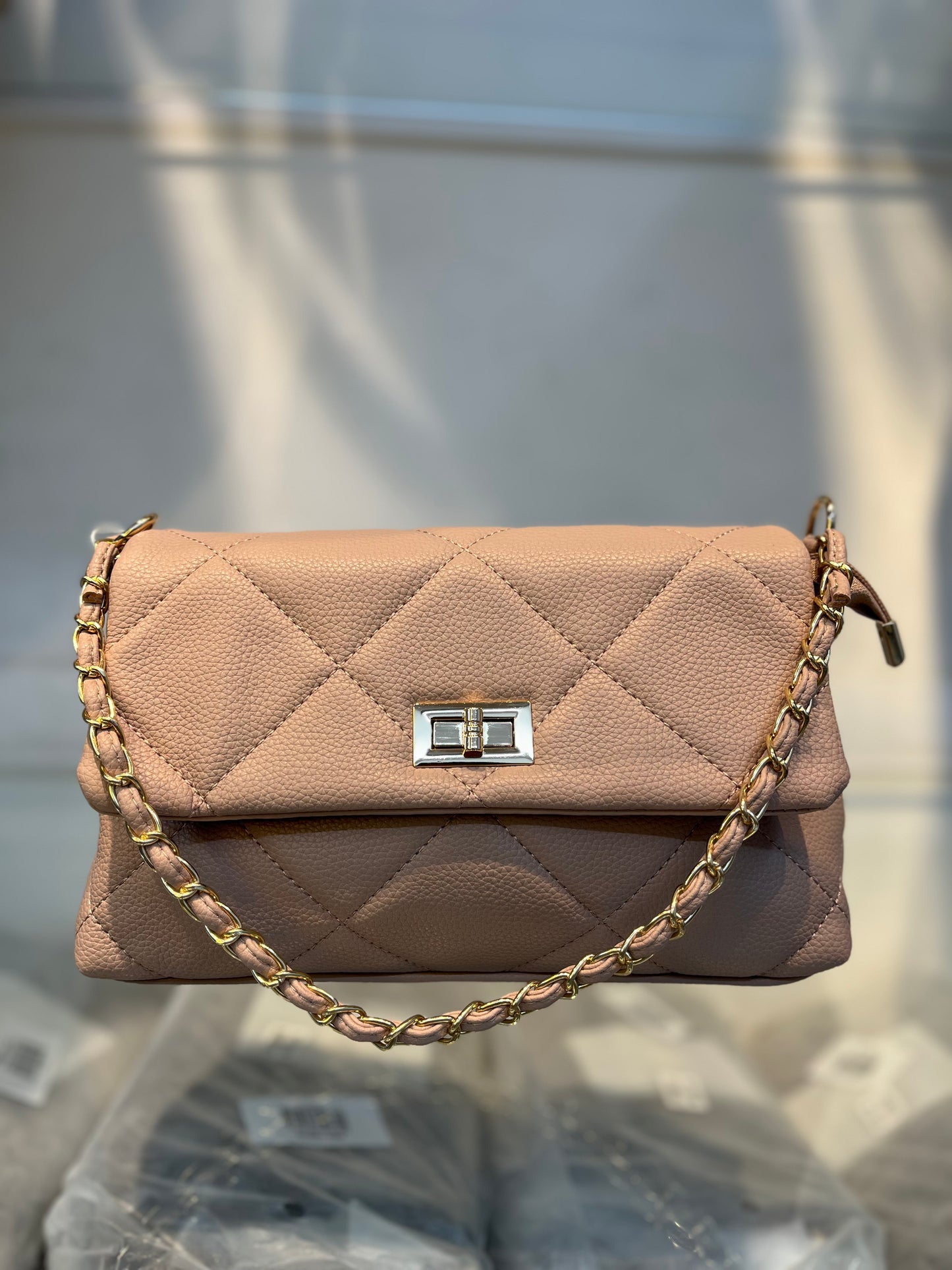 Quilted Vegan Faux Leather Cushion Bag Pink