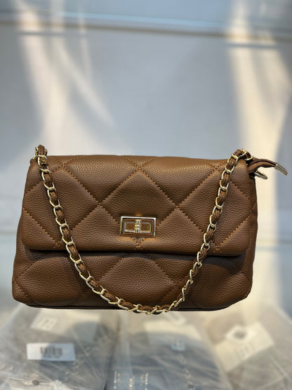 Quilted Vegan Faux Leather Cushion Bag Khakhi