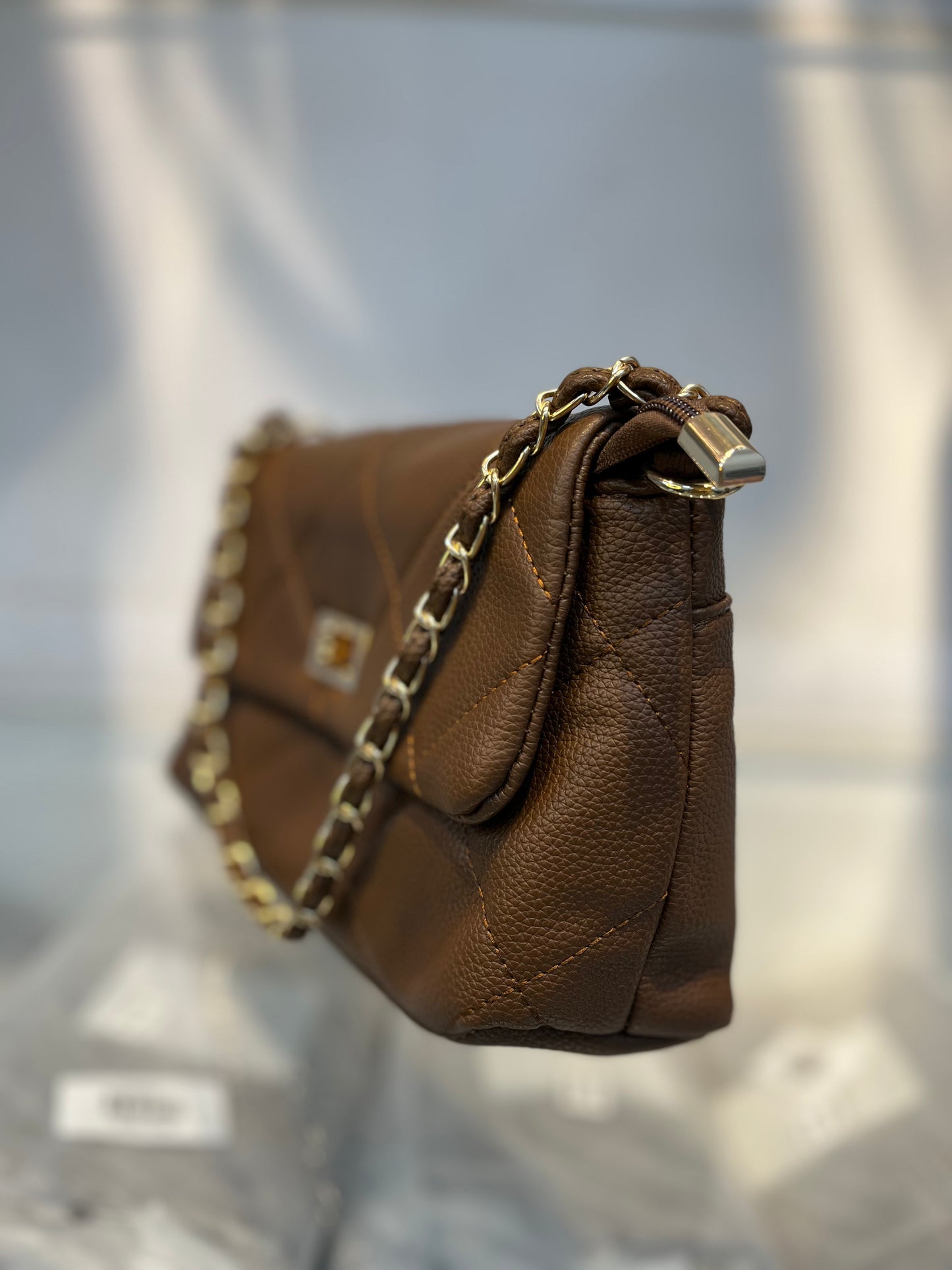Quilted Vegan Faux Leather Cushion Bag Coffee
