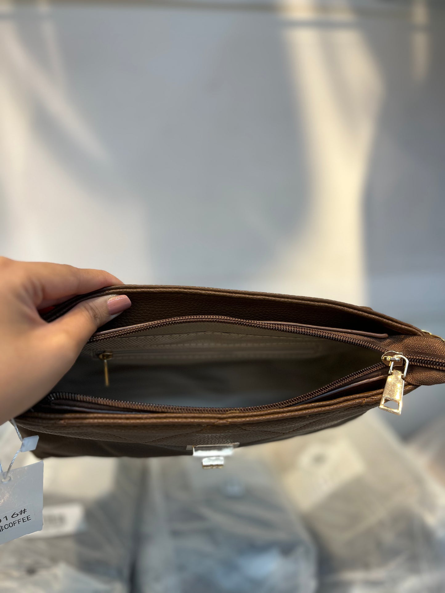 Quilted Vegan Faux Leather Cushion Bag Coffee