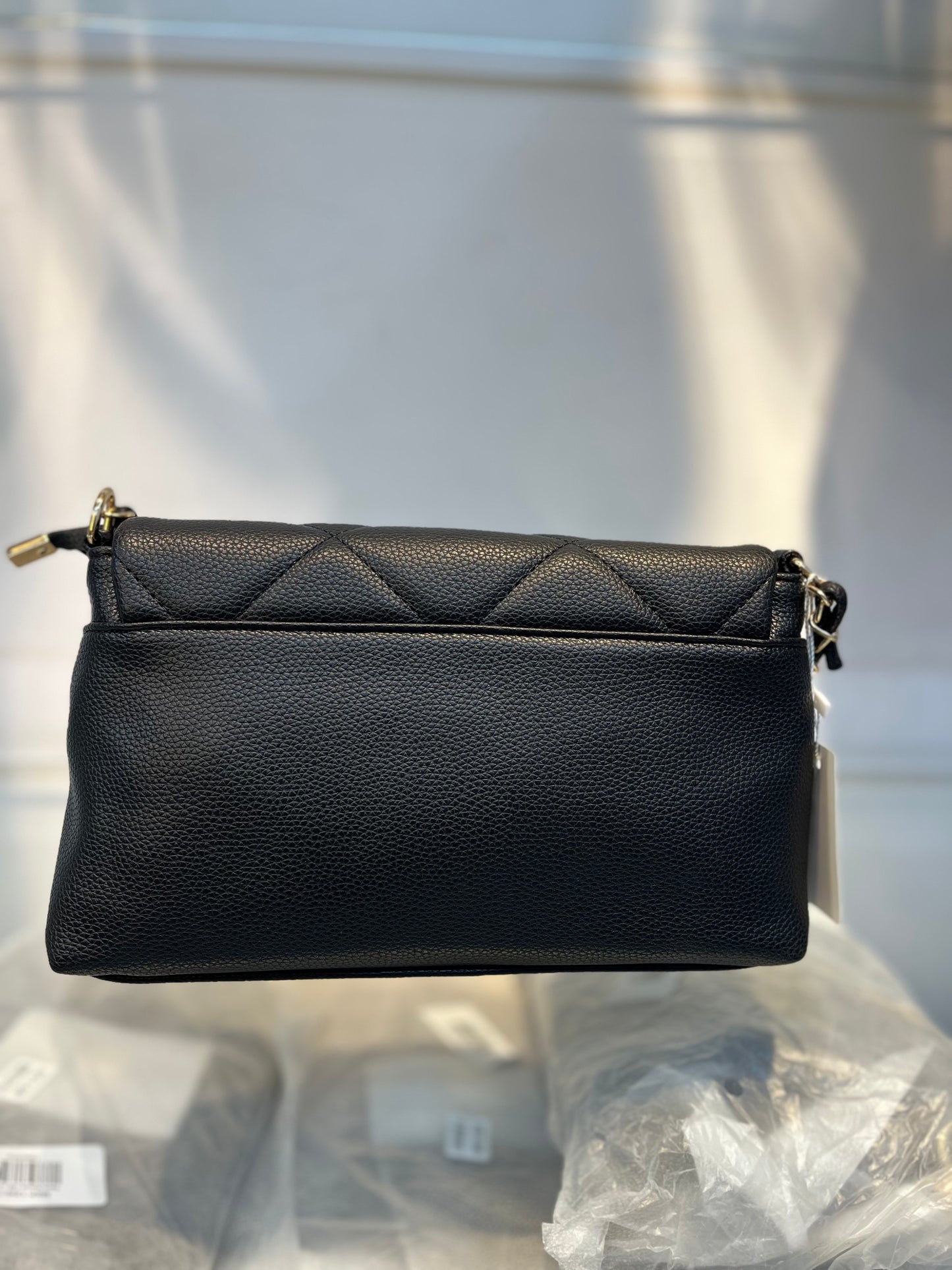 Quilted Vegan Faux Leather Cushion Bag Black