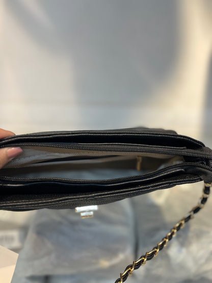 Quilted Vegan Faux Leather Cushion Bag Black