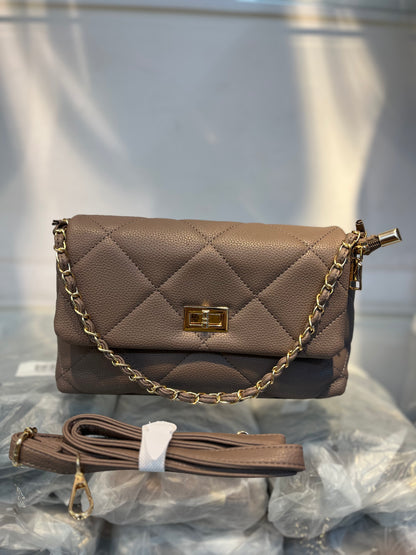 Quilted Vegan Faux Leather Cushion Bag Khakhi