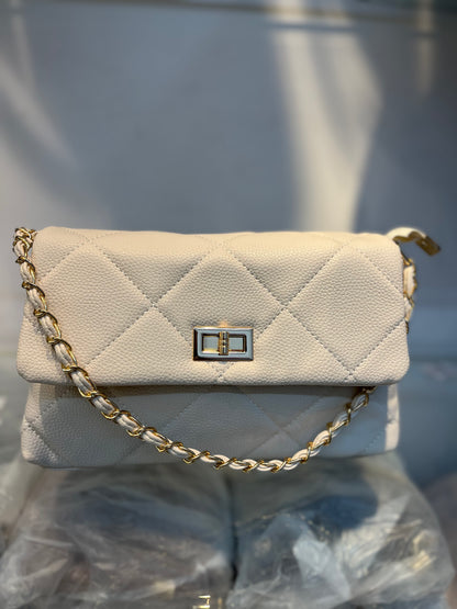 Quilted Vegan Faux Leather Cushion Bag Off White