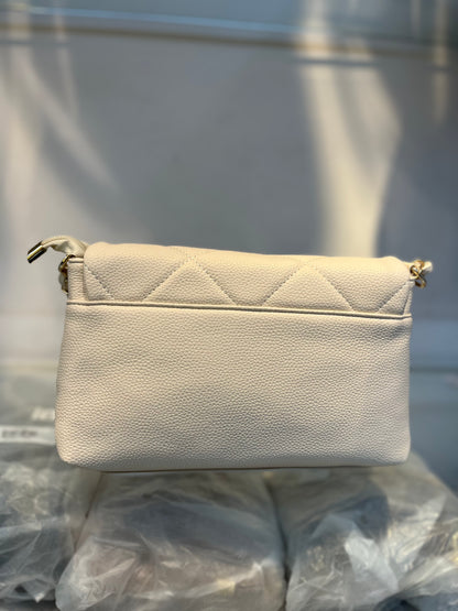 Quilted Vegan Faux Leather Cushion Bag Off White