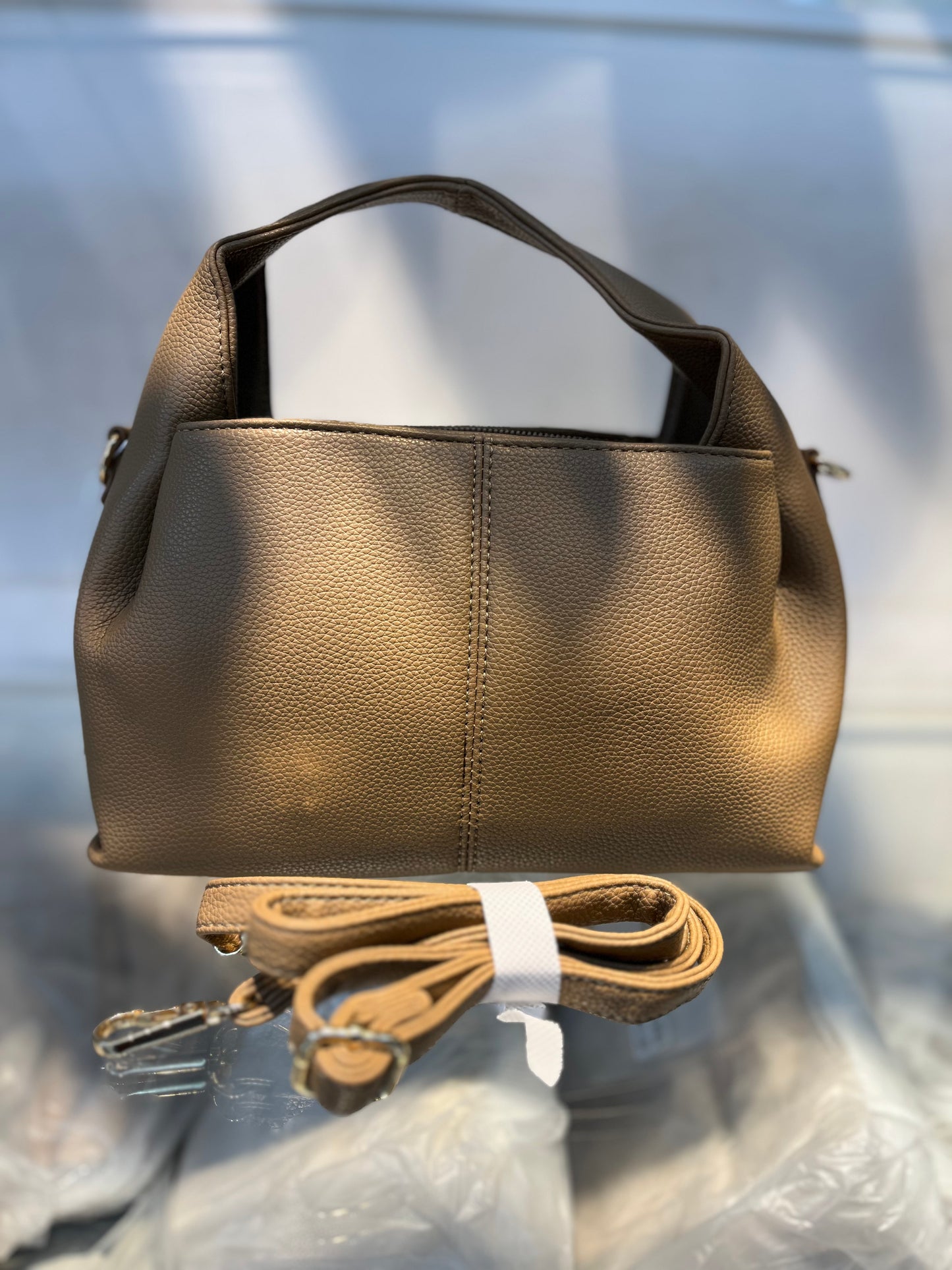 Premium Vegan Leather Khakhi Sling Vanilla Handbag