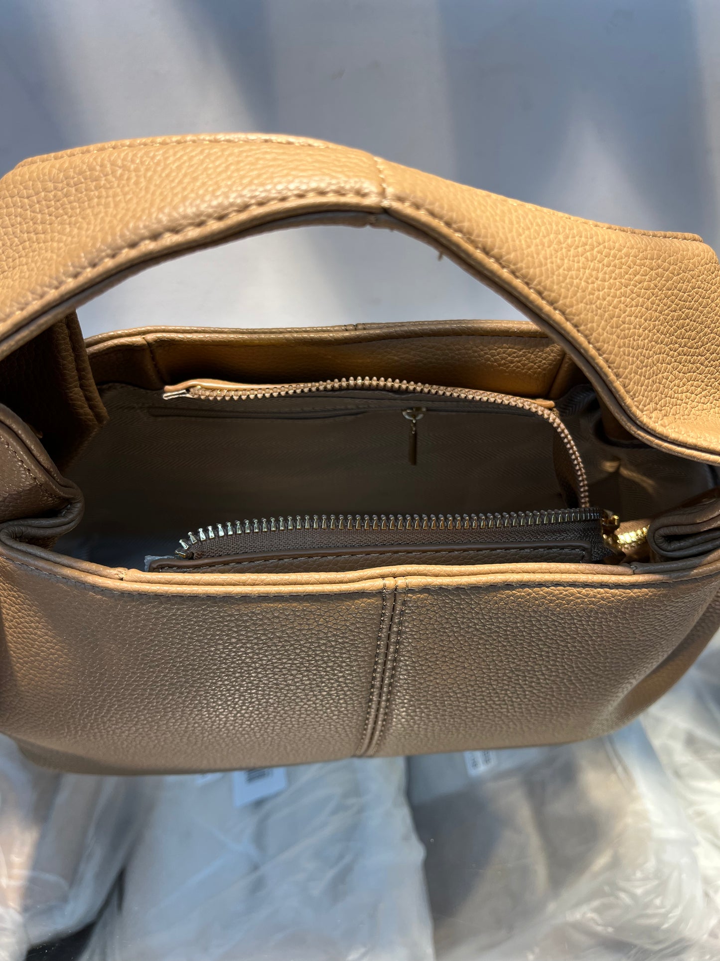Premium Vegan Leather Khakhi Sling Vanilla Handbag