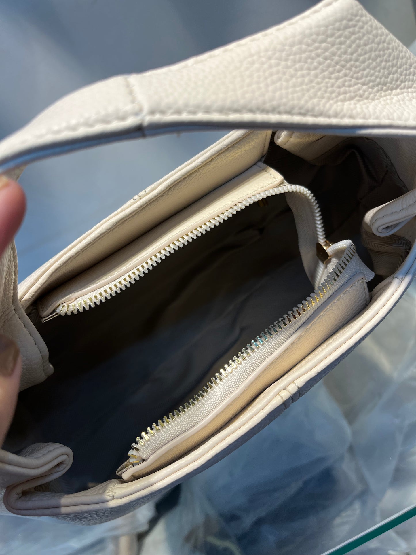 Premium Vegan Leather Off White Sling Vanilla Handbag