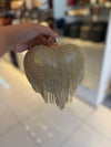 Golden Dazzle Heart Clutch | Crystal Fringe Party Handbag