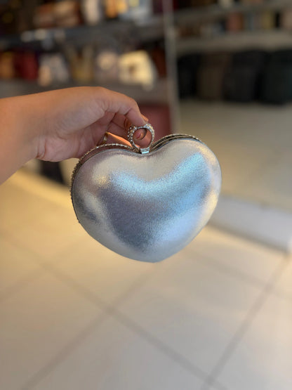 Silver Dazzle Heart Clutch | Crystal Fringe Party Handbag