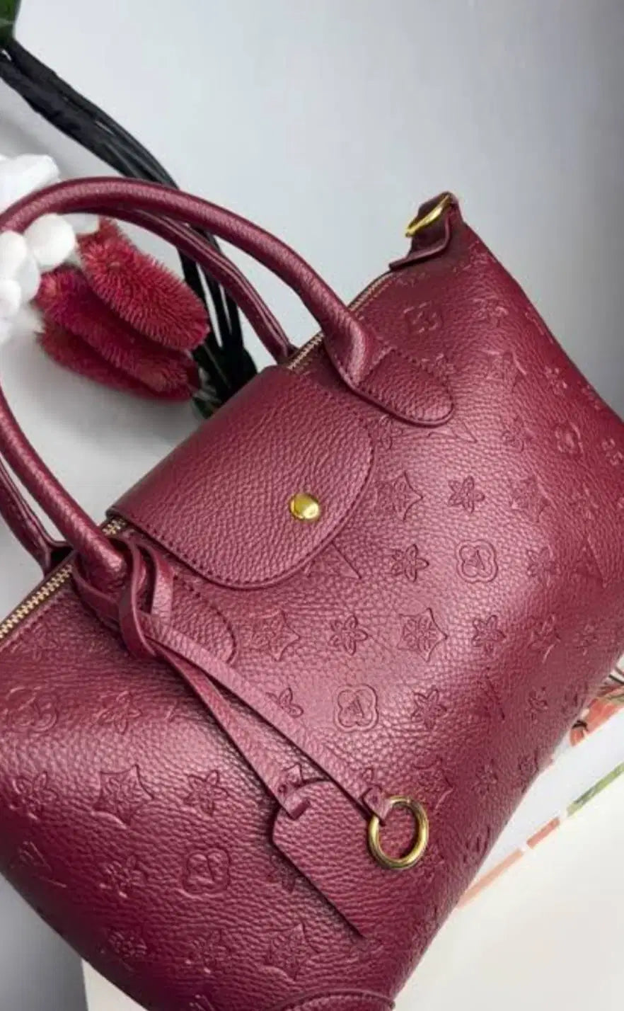 The Burgundy Monogram Royale | Embossed Vegan Leather Top-Handle Doctor Bag