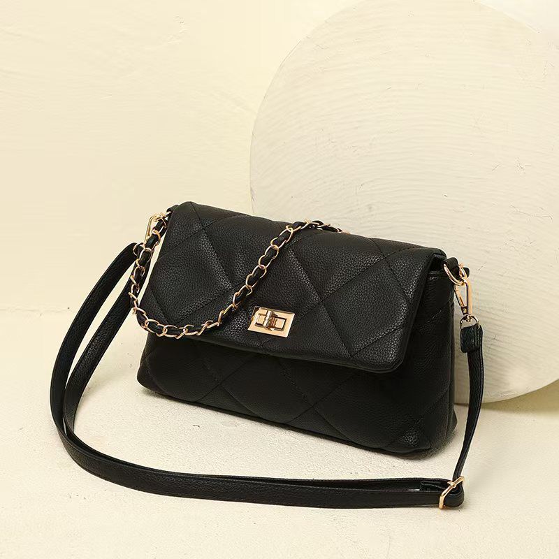 Quilted Vegan Faux Leather Cushion Bag Black