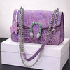 Iridescent Amethyst Croc-Embossed Statement Flap Bag