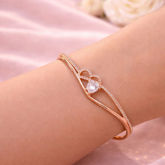 Heart-to-Heart Pavé Bangle – Premium Imported Edition Rose Gold