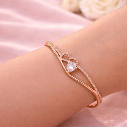 Heart-to-Heart Pavé Bangle – Premium Imported Edition Rose Gold