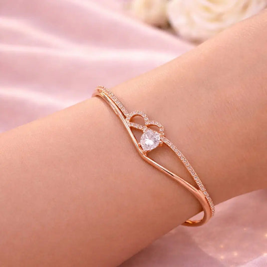 Heart-to-Heart Pavé Bangle – Premium Imported Edition Rose Gold