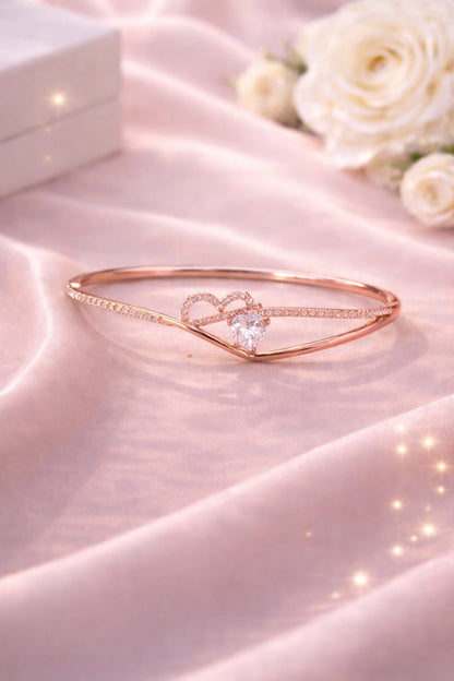 Heart-to-Heart Pavé Bangle – Premium Imported Edition Rose Gold