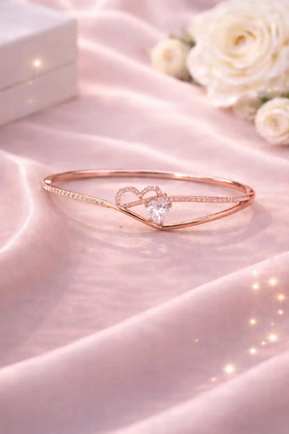 Heart-to-Heart Pavé Bangle – Premium Imported Edition Rose Gold
