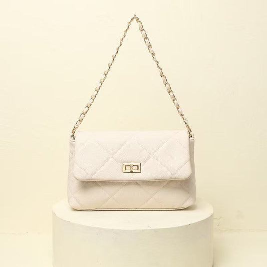 Quilted Vegan Faux Leather Cushion Bag Off White