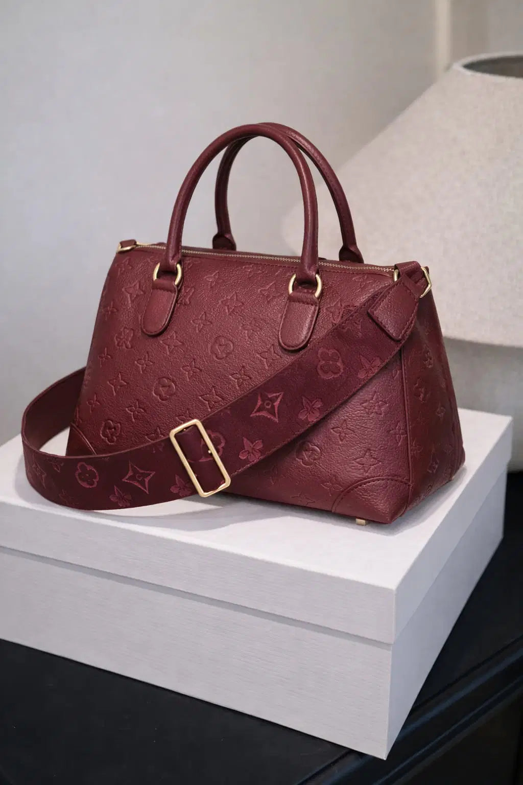 The Burgundy Monogram Royale | Embossed Vegan Leather Top-Handle Doctor Bag