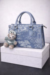 Artisanal Blue Denim Mini Flap Bag with Scenic Tapestry Design