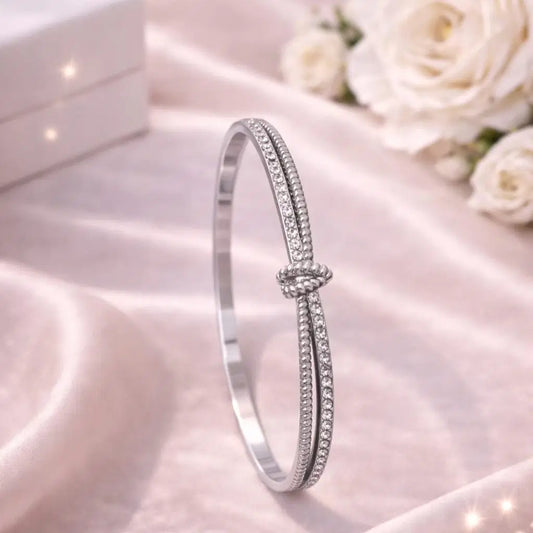 Eternal Bond Double-Band Love Knot Bangle Silver