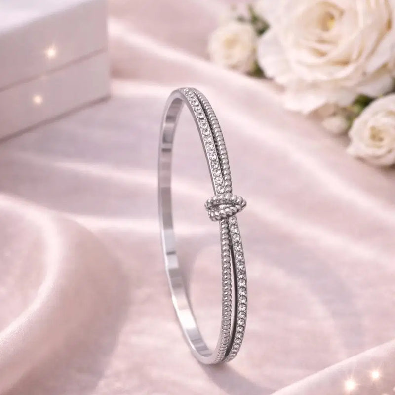 Eternal Bond Double-Band Love Knot Bangle Silver