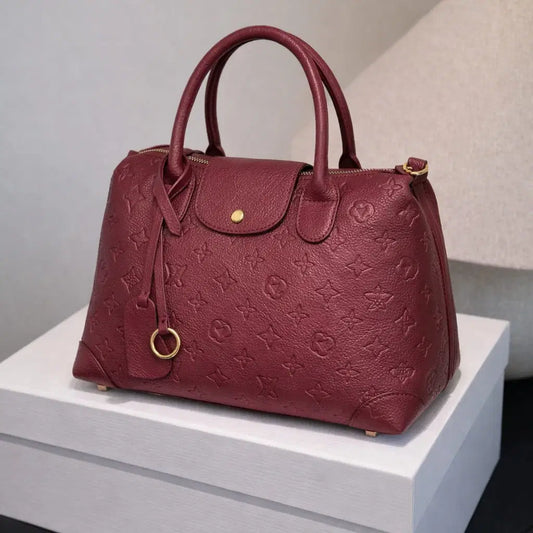 The Burgundy Monogram Royale | Embossed Vegan Leather Top-Handle Doctor Bag
