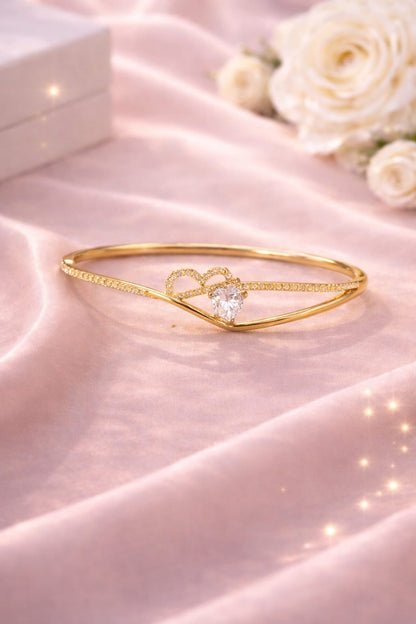 Heart-to-Heart Pavé Bangle – Premium Imported Edition Gold