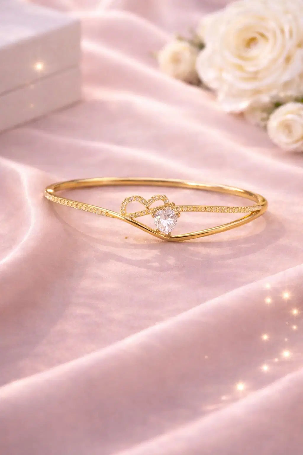 Heart-to-Heart Pavé Bangle – Premium Imported Edition Gold