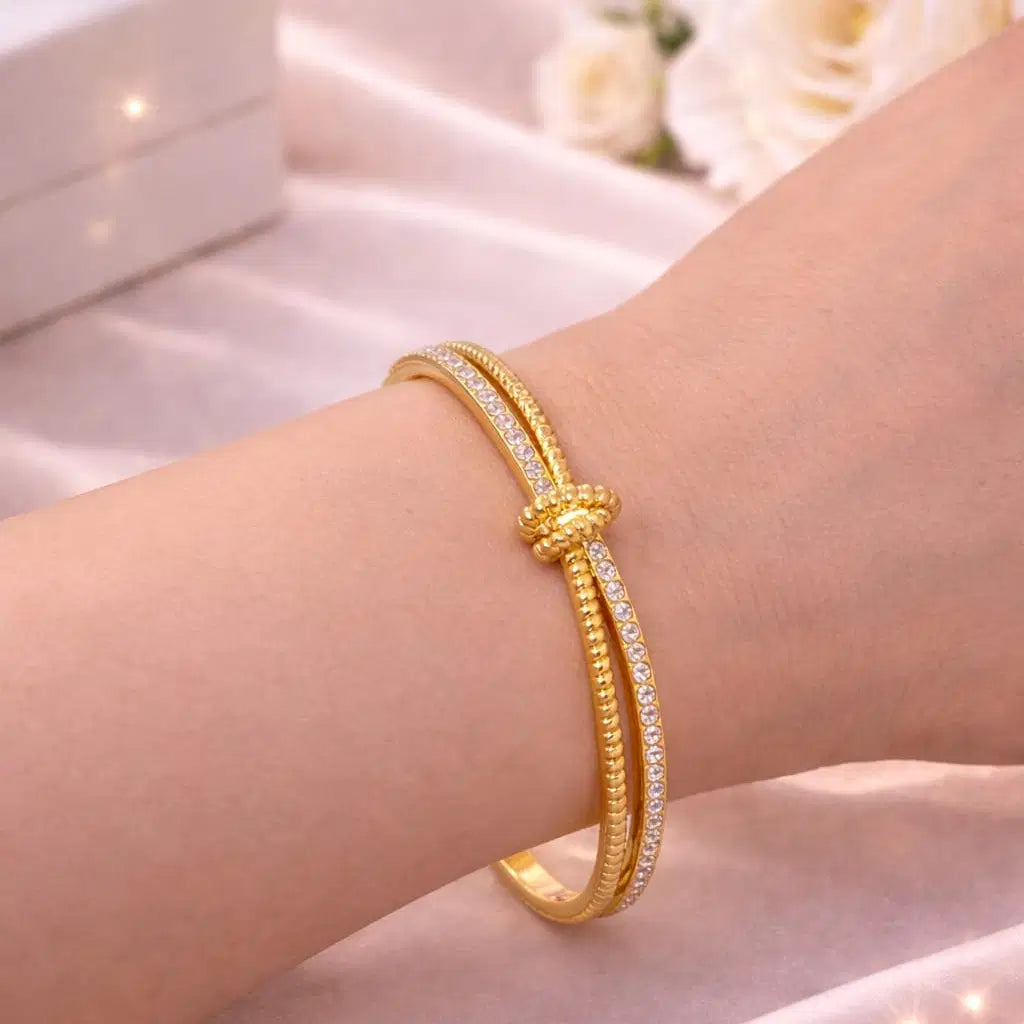 Eternal Bond Double-Band Love Knot Bangle Gold