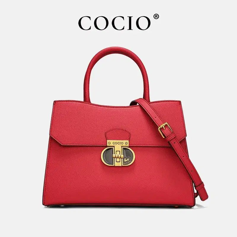Signature Saffiano | Elegant Trapezoid Top-Handle Satchel in Crimson Red