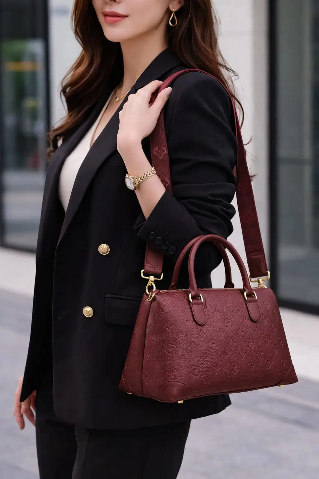 The Burgundy Monogram Royale | Embossed Vegan Leather Top-Handle Doctor Bag