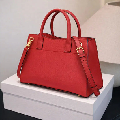 Signature Saffiano | Elegant Trapezoid Top-Handle Satchel in Crimson Red