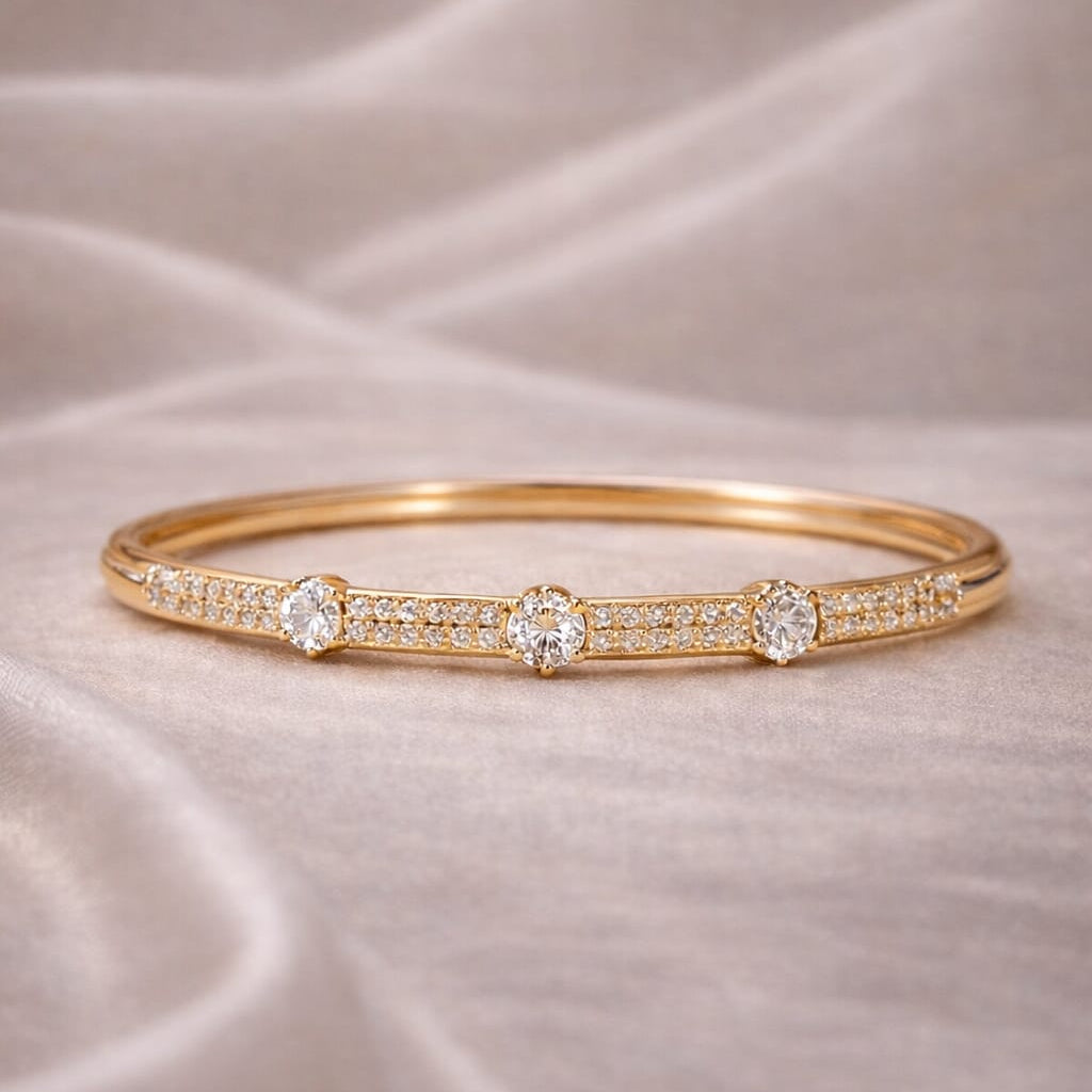 Signature Three-Stone Crystal Bangle – Premium Gold Edition